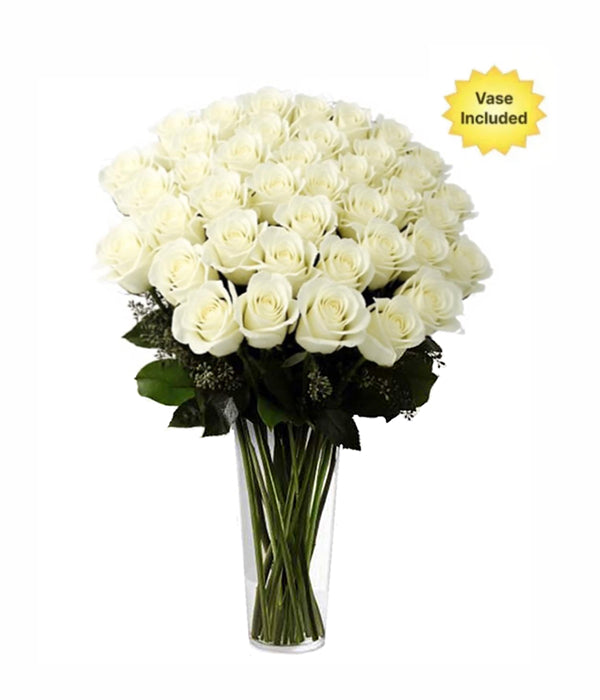 3 Dozen Long Stemmed White Roses in Vase