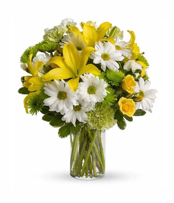 Morning Bright bouquet of yellow lilies and daisies