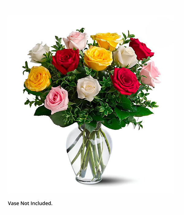 Une douzaine de roses à longues tiges assorties