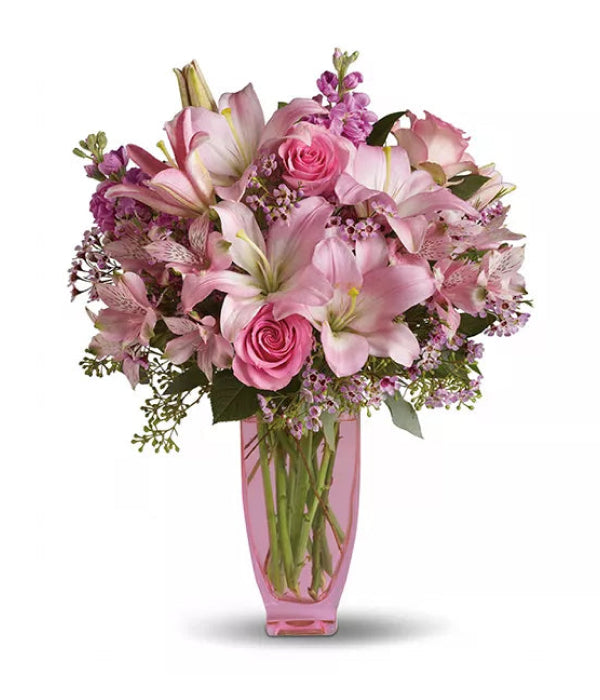 Pretty in Pink bouquet of flowers in a vase