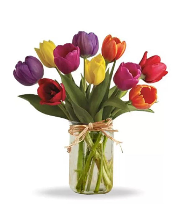 Tulipes printanières dans un pot Mason