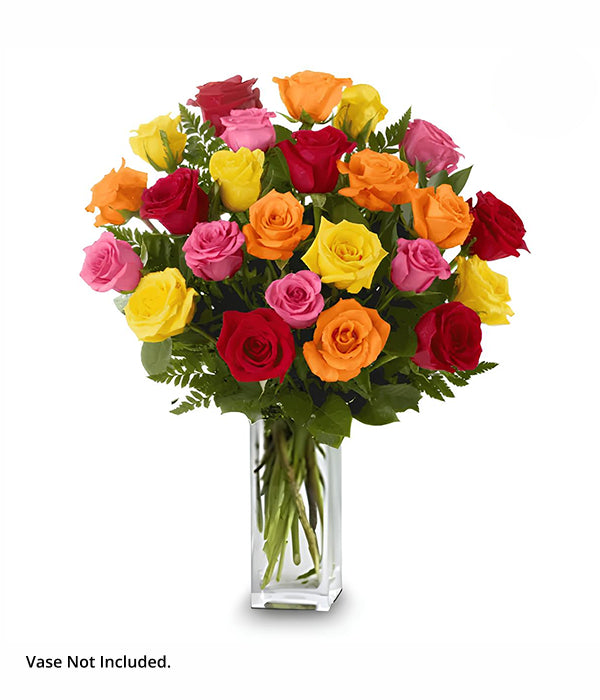 Deux douzaines de roses mixtes à longues tiges